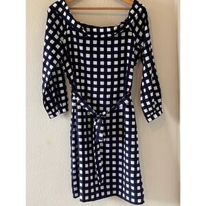 Women's Banana Republic blue & white checkered long sleeved shift dress Size S